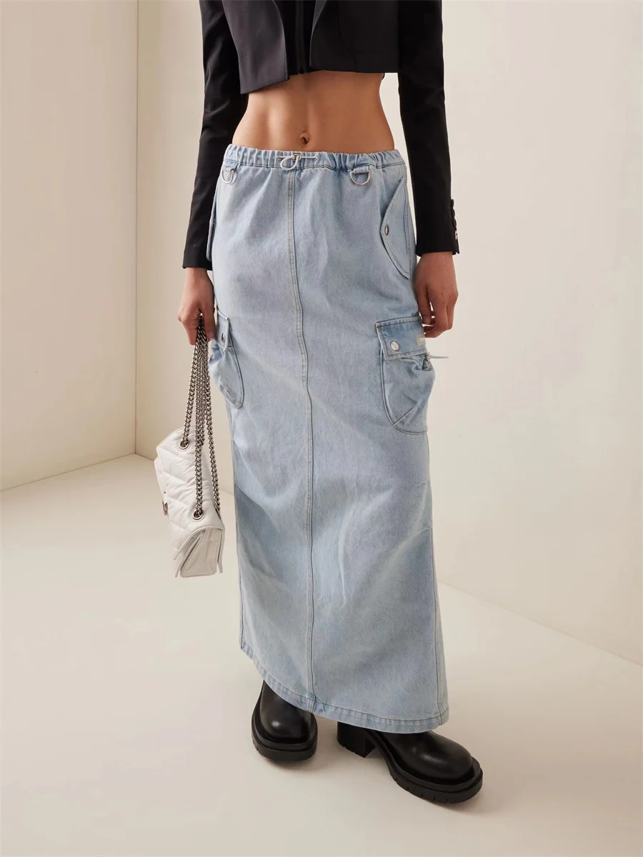 

2023 Women's Straight Work Pocket Half Skirt Trend Cotton Heavy Craft Women's Work Skirt y2k Dress New High Quality Skirt traf