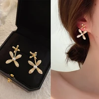 korean gold flower stud earrings fashion ladies shining rhinestone earrings simple cute personality gift fashion jewelry