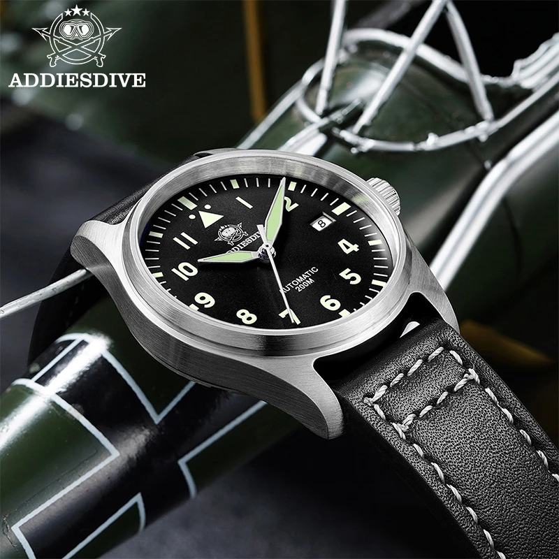 Фото ADDIESDIVE AD2519 reloj hombre сапфировые автоматические механические часы с черным циферблатом, водонепроницаемые 200 м, дайверские часы, супер светящиеся часы №4
