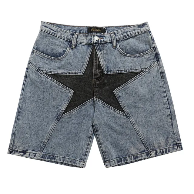 Star patch embroidered denim shorts men 
