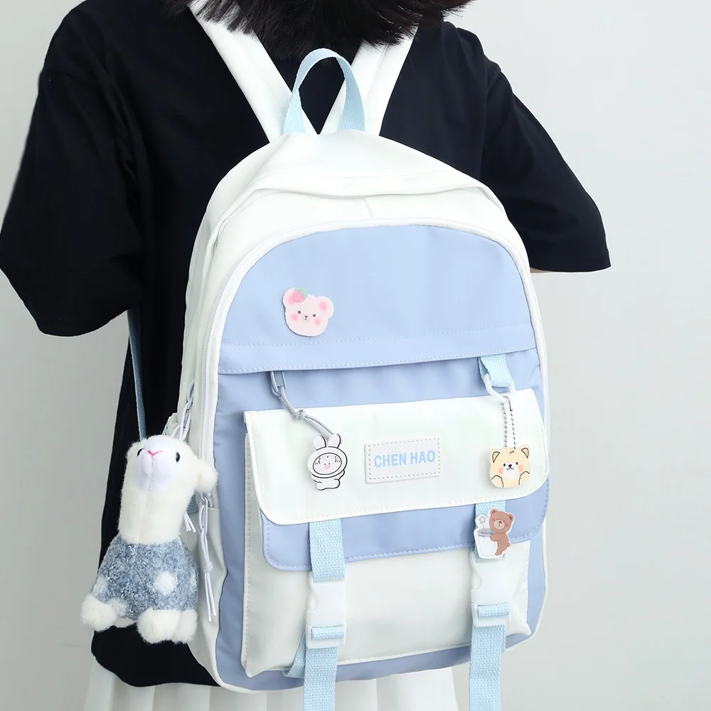 

Girl Badge College Bag Nylon Kawaii Backpack Travel Lady Laptop Teen Cool Student Backpack Fashion Female Cute Women School Bags
