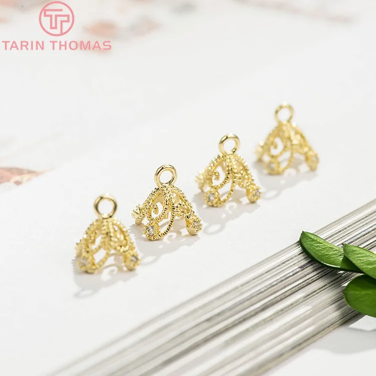 

(3169)6PCS 5x10MM 24K Gold Color Plated Brass with Zircon Flower Beads Caps Tassel Caps Diy Jewelry Findings Earrings Accessorie