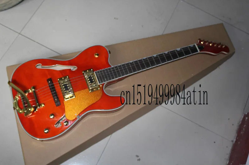 

new High quality Semi-hollow telecast-er electric guitar F-hole red rocker gold accessories guitar @9