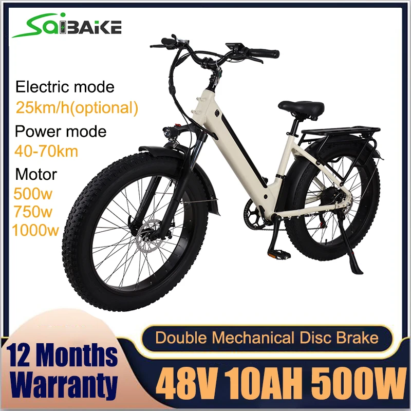 

Electric Bike 48V 10AH 500W 750W 1000W Electric Bicycle 26inch 4.0 Fat Ebike 7-Speed City Bike Mountain Bike for Adult Duty Free