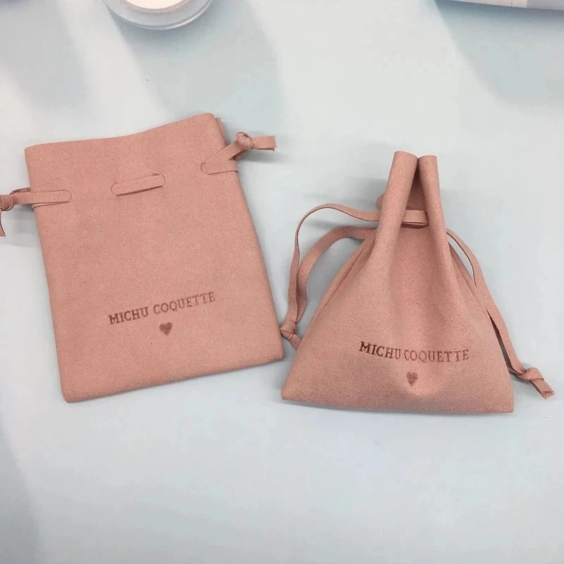100pcs personalized microfiber suede jewelry pouches bags with custom logo, fashion chic small jewelry bag packaging pouches