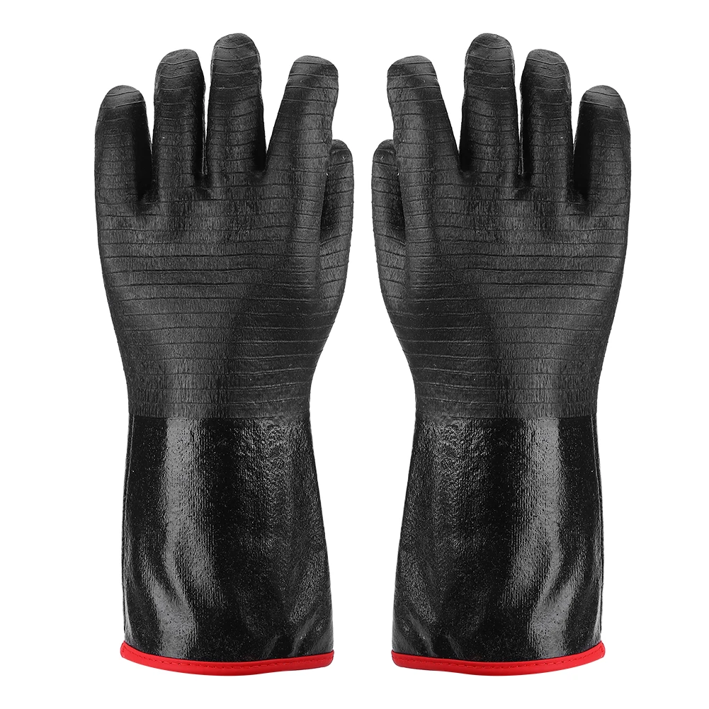 

A Pair Heavy Type Neoprene Black High Temperature Resistance Heatproof Barbecue Thermal Insulation Gloves17 Inch Black