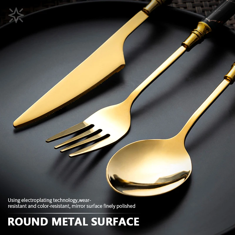 Stainless Steel Golden Cutlery Set Dinner Steak Knife Fork Dessert Spoon imitation Ceramic Handle Flatware Tableware | Дом и сад