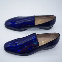 royal blue patent leather men dress shoes fashion luxury loafers handmade party wedding shoes for men free shipping