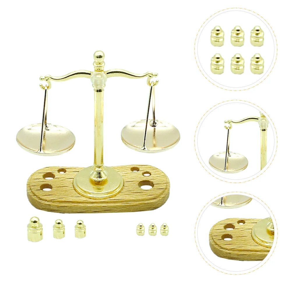 

Scale Balance Mini Vintage Justice Weight Scales Miniature Metal Decor Toy Kids Retro Furniture Weighing Pan Goldsmith House