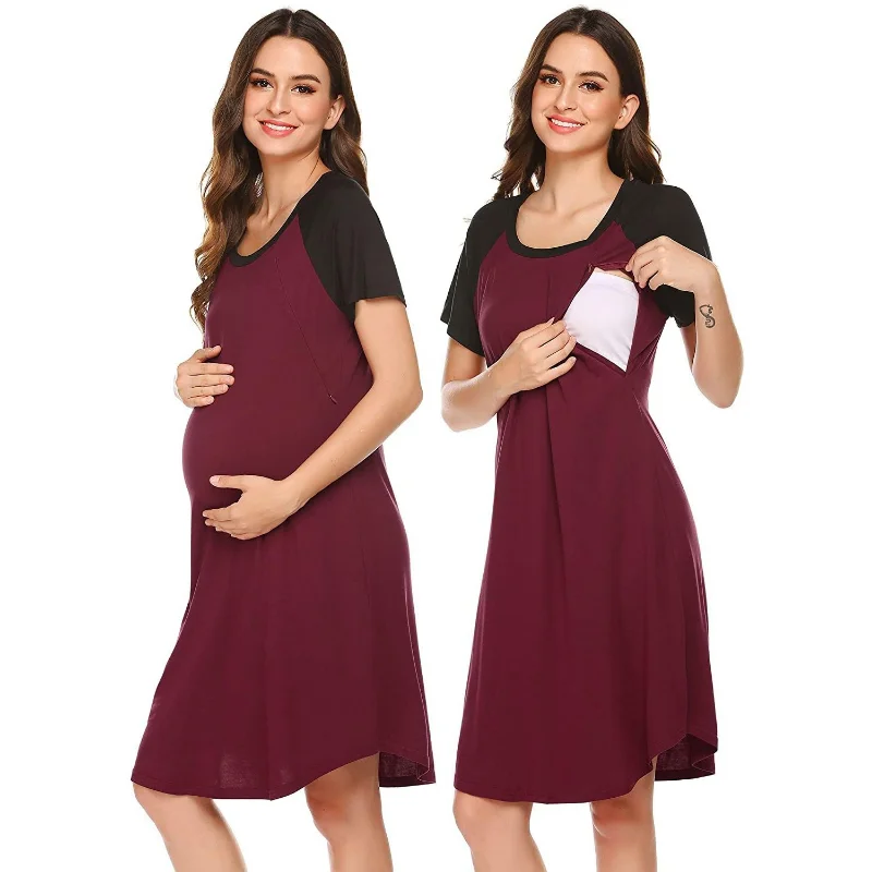 2022 new summer maternity dresses casual loose color matching lactation dress pregnant women casual pajamas pregnancy clothes enlarge