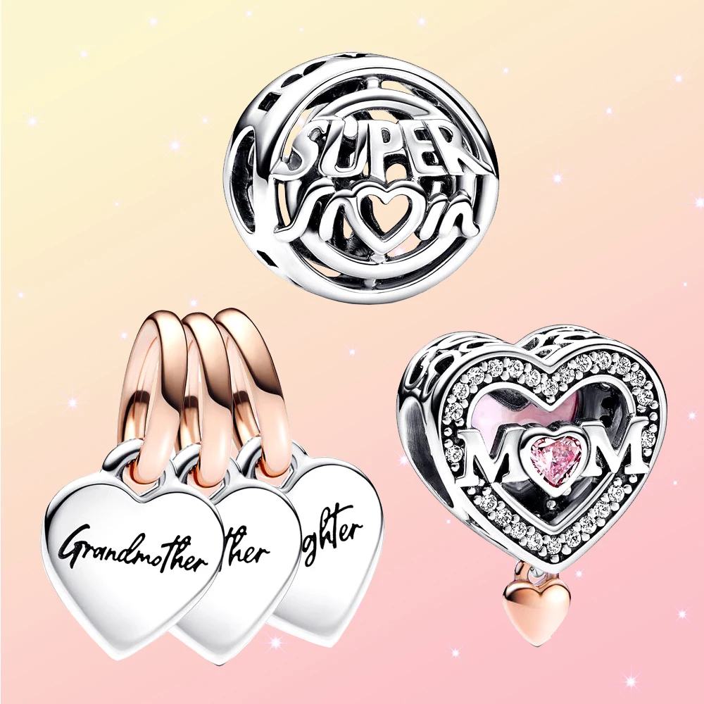 

925 Silver Mother's Day Heart Pendants Fit For Pandora Fashion Jewelry Banquet DIY Classic Woman Necklace Gift