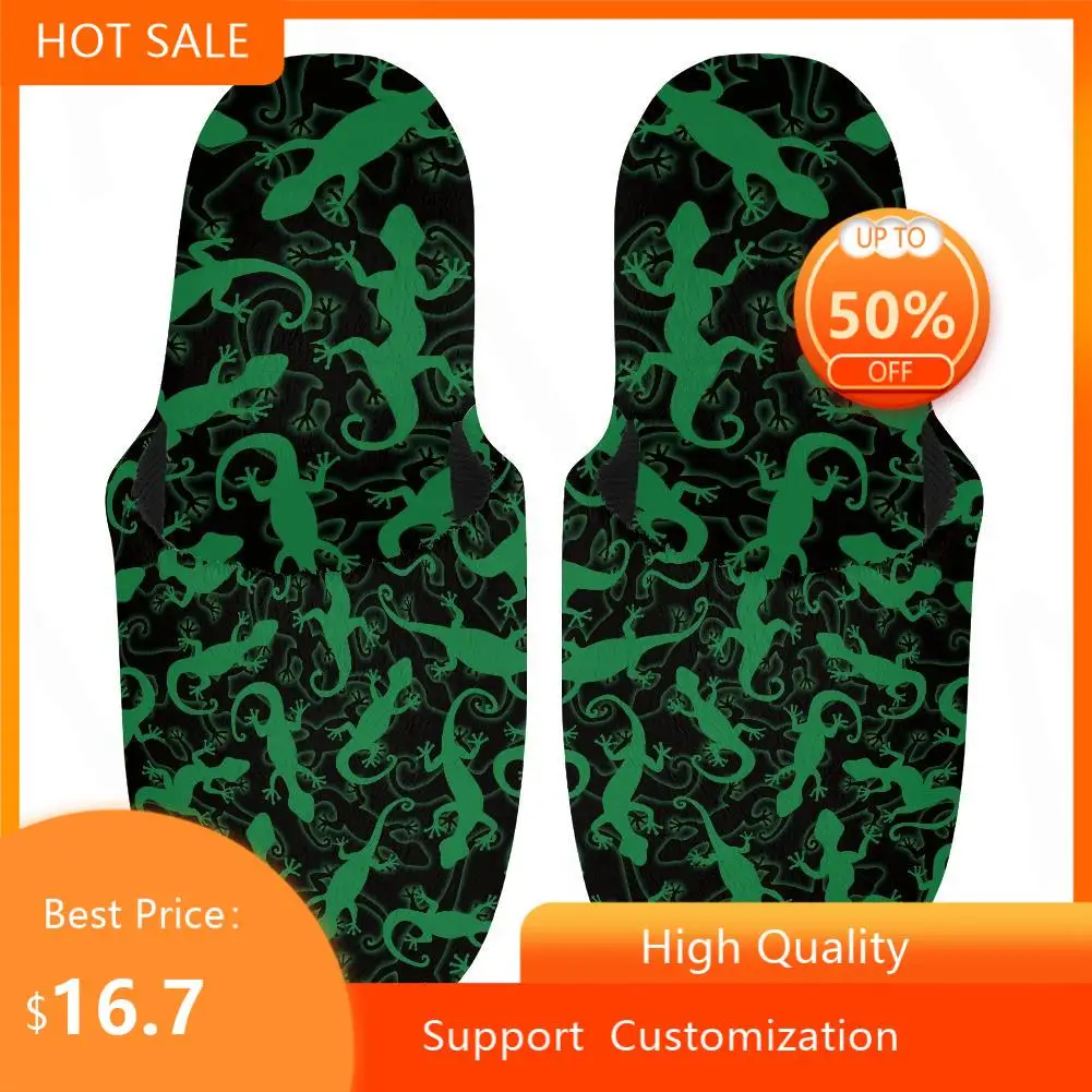 

Мужские зимние теплые хлопковые слипоны с узором Gecko, мягкие домашние туфли на плоской подошве, Нескользящие плюшевые удобные