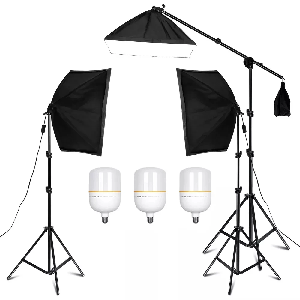 3PCS 50x70 Softbox for Photograph Lights With Cross Arm Professional Photo Studio Equipment Accessories Continuous Lighting Kit