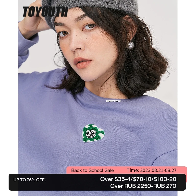 

Toyouth Women Sweatshirts 2022 Autumn Long Sleeve O Neck Loose Hoodies Panda Embroidery Green Purple Casual Streetwear Pullover