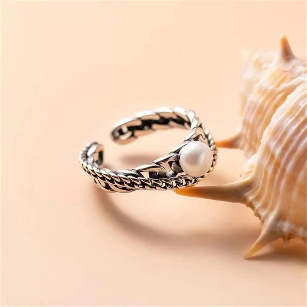 

DIY Pearl Small Accessories S925 Sterling Silver Jewelry Fashion Gold Ring Empty Fit 6-8mm Beads