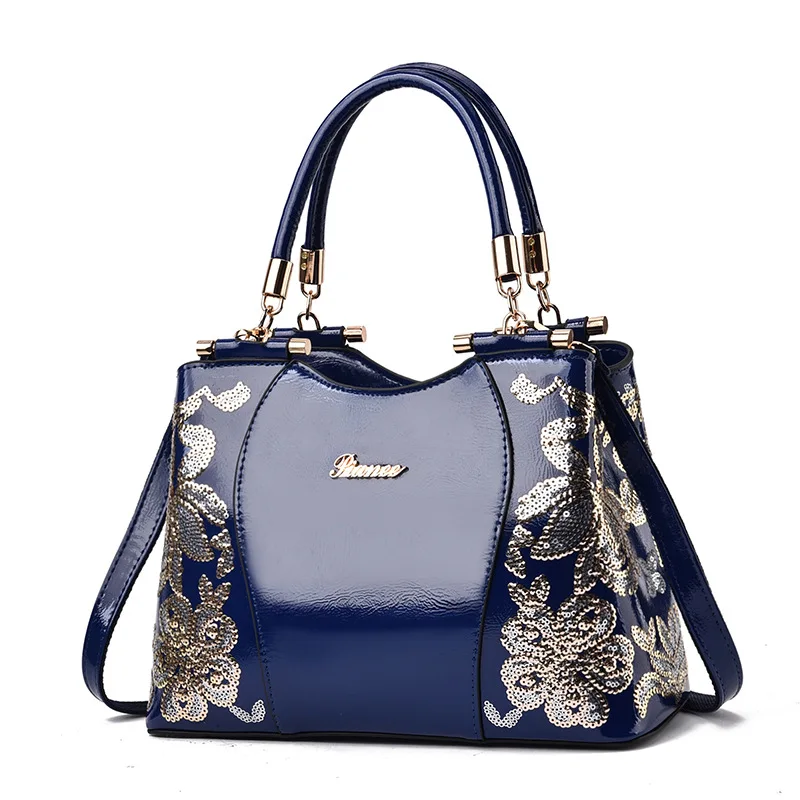 

Fashion Luxury Shiny Leather Handbag for Women 2022 New Embroidered Large Capacity Single Shoulder Messenger Bag for Women