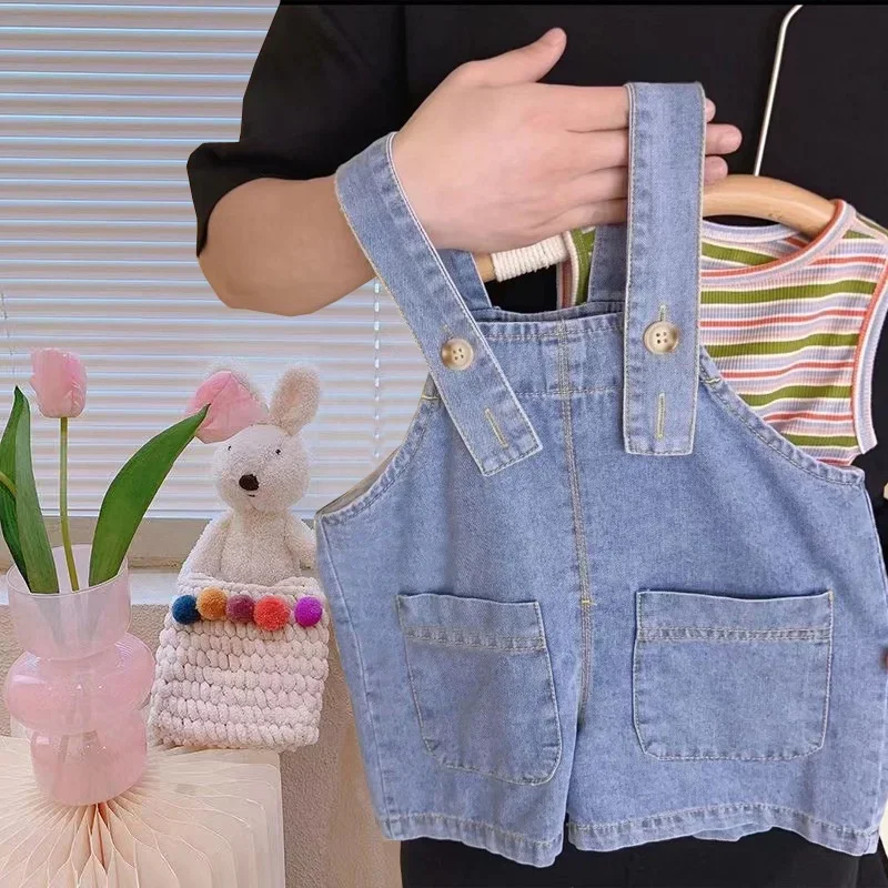 Летние наряды для девочек повседневная полосатая майка из смеси хлопка и