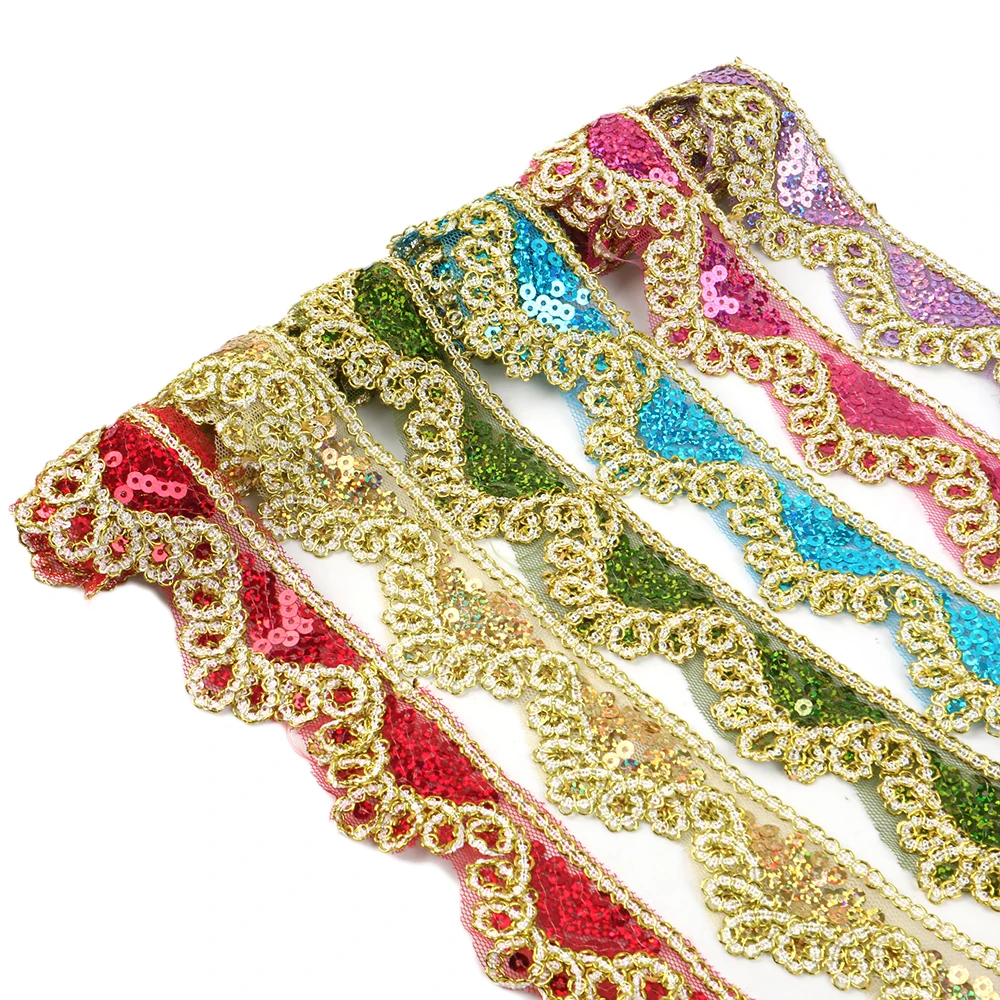 

1Yard Round Sequins Lace Ribbon for Garments Edge Wrapping Wedding Party Dress Cosplay Clothes Sewing Lace Trims,1Yc9827