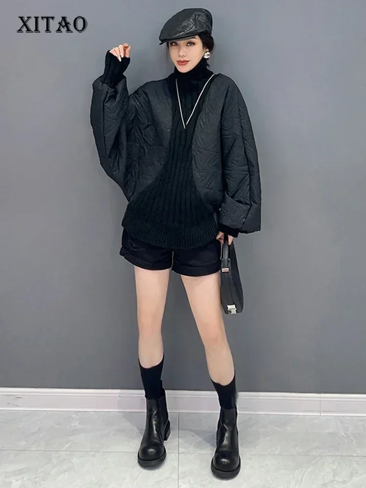 

XITAO, свободная водолазка, вязаные Лоскутные парки, модные, рукав летучая мышь, женские осенние, новые, темпераментные, трендовые, повседневные, Топ HQQ1736