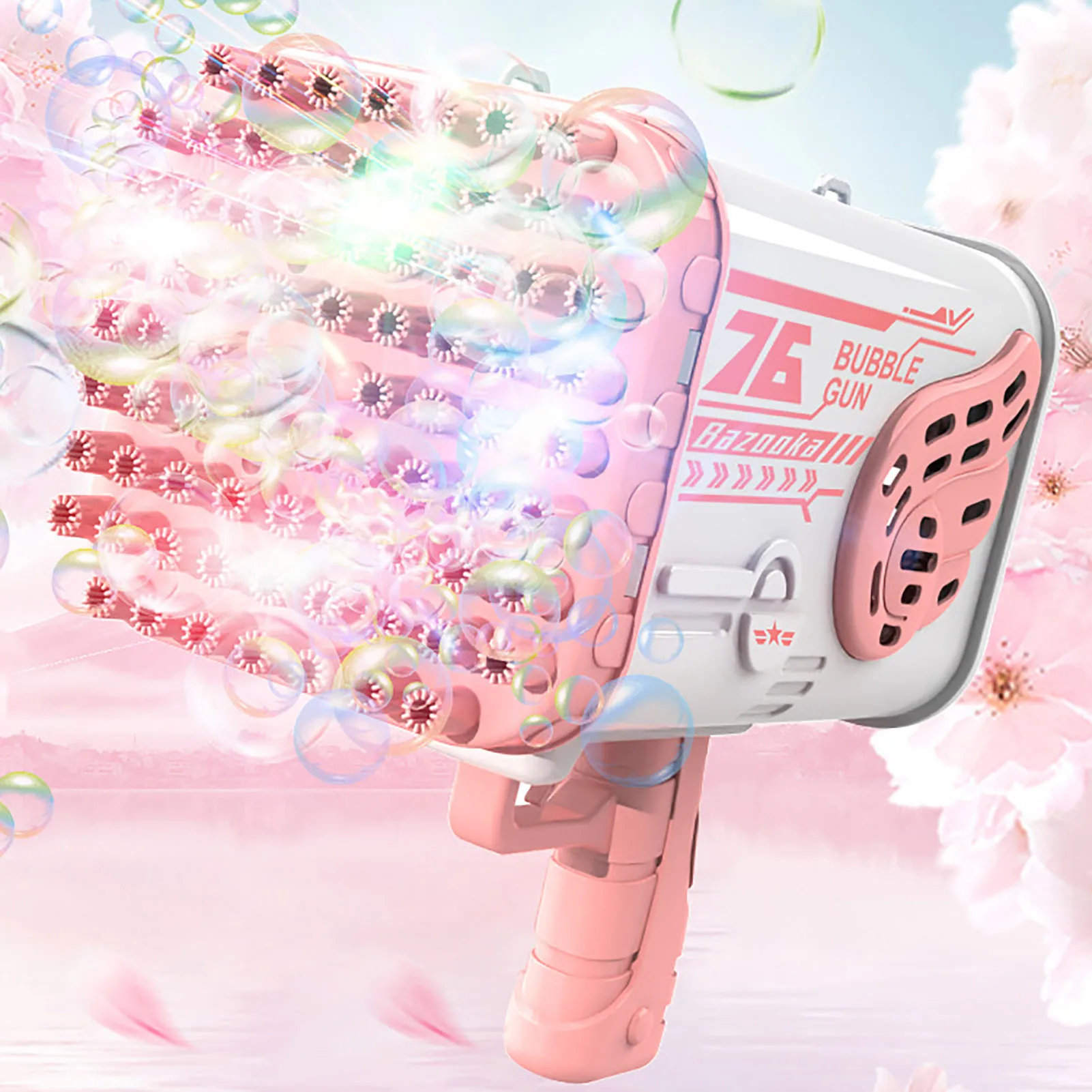

76 Hole BubbleToy Leakproof Bubbles Maker Gatling Toys For Summer Automatic Bubble Guns Gatling Rechargeable With LED