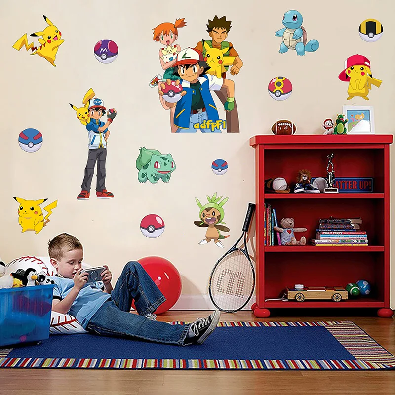 

Pokemon Anime Figure Pikachu Charizard Ash Ketchum Wall Sticker Decoration Wallpaper for Kids Room Bedroom Walls Birthday Gifts