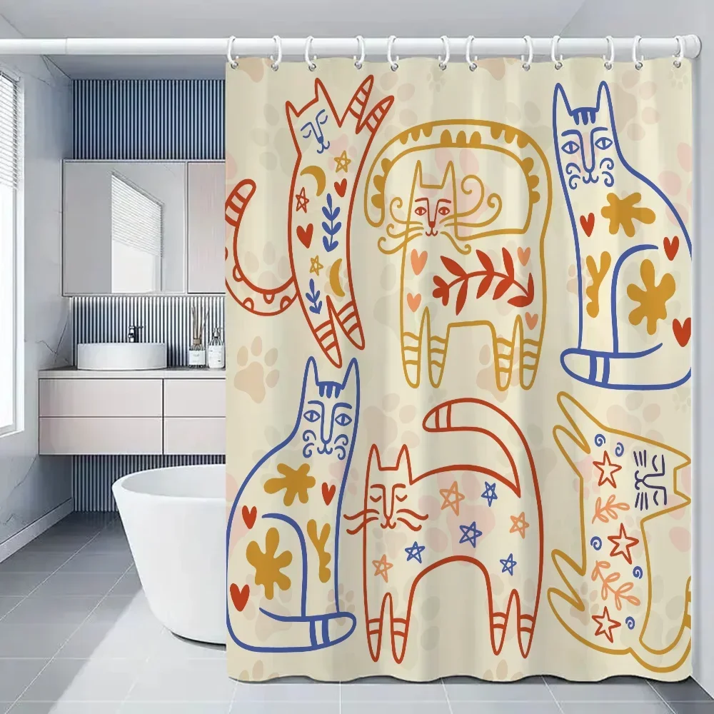 Занавеска для душа с котом полиэстер