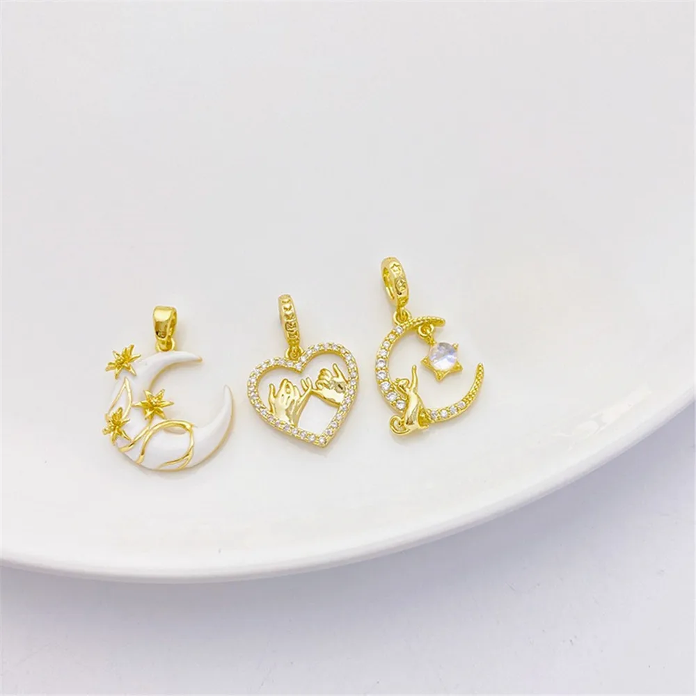 Кулон в виде Луны и цветка с инкрустацией из 18-каратного золота цирконом ожерелье