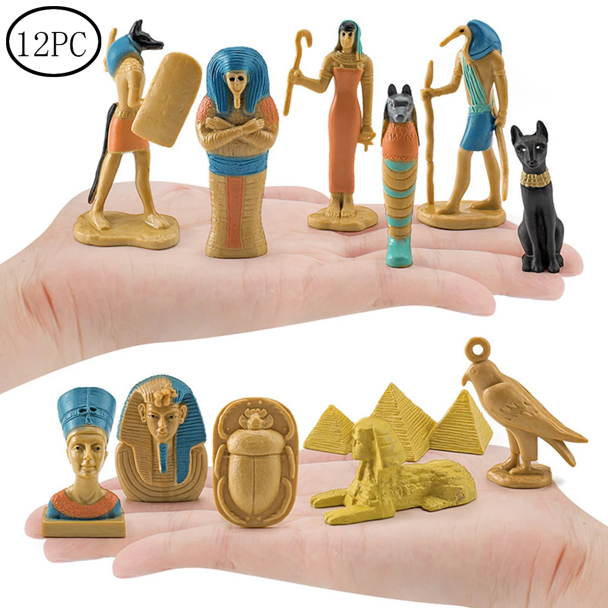 

12PCS Action Figure Ancient Egyptian Pharaoh Tutankhamun Egypt Cleopatra Princess Bust Resin Figurines Figurine Model Toys