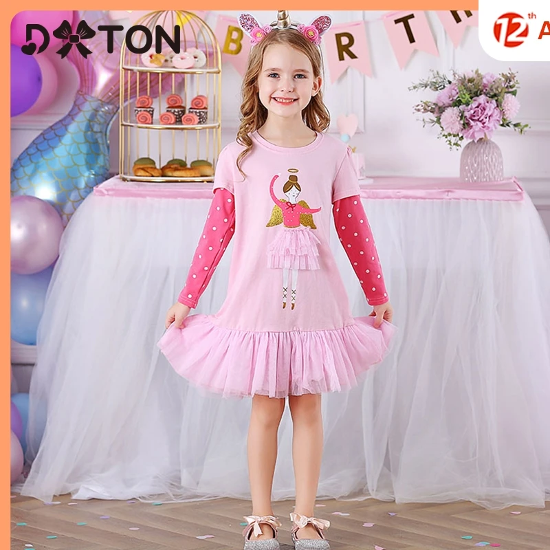 

DXTON Kids Dress For Girls Applique Long Sleeve Princess Dress Children Costume Robe Fille Casual Dress Winter Girls Clothing