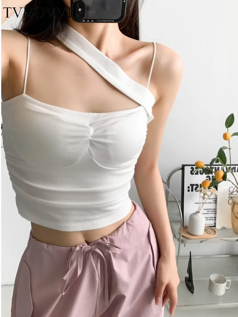 TVVOVVIN, Новинка лета 2023, женская одежда, пикантные модные плиссированные однотонные топы на бретельках с нагрудной подушкой для девушек, BOJ1 TVVOVVIN, Новинка лета 2023, женская одежда, пикантные модные плиссированные однотонные топы на бретельках с нагрудной подушкой для девушек, BOJ1