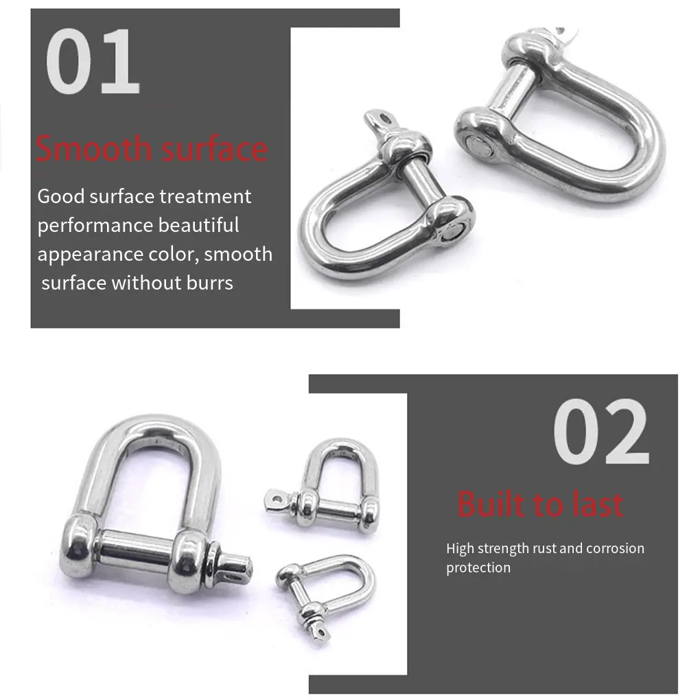 

4pack lot Easy-to- Stainless Steel Shackle For Multiple Purposes Easy To Use D-type Design Buckle