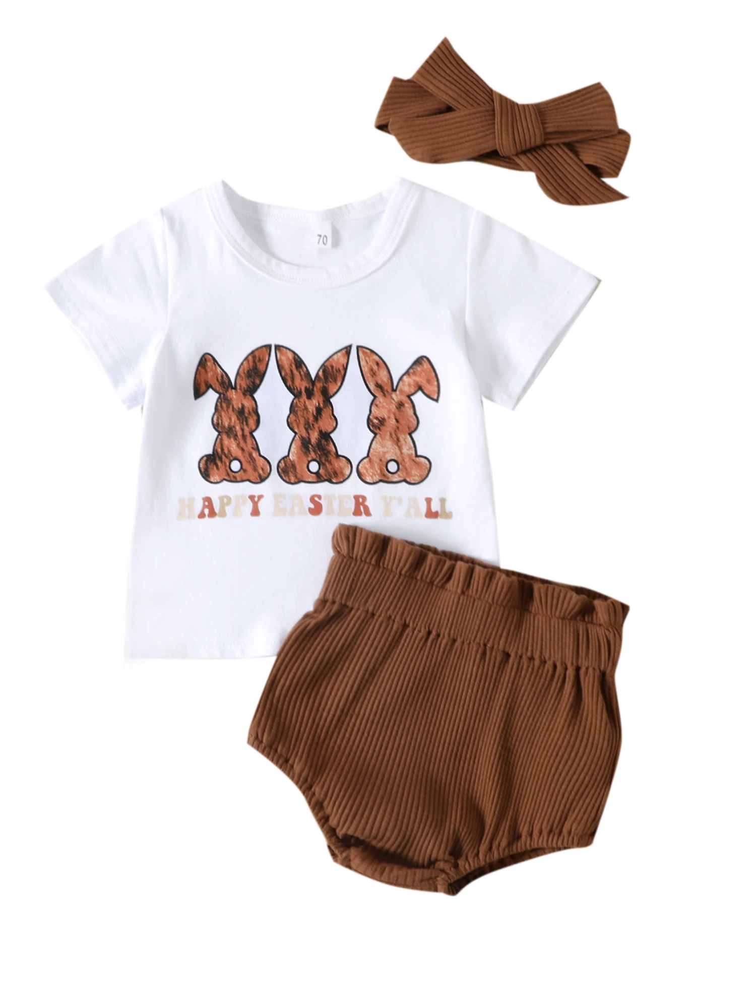 

3 шт., детские шорты с коротким рукавом и принтом кролика