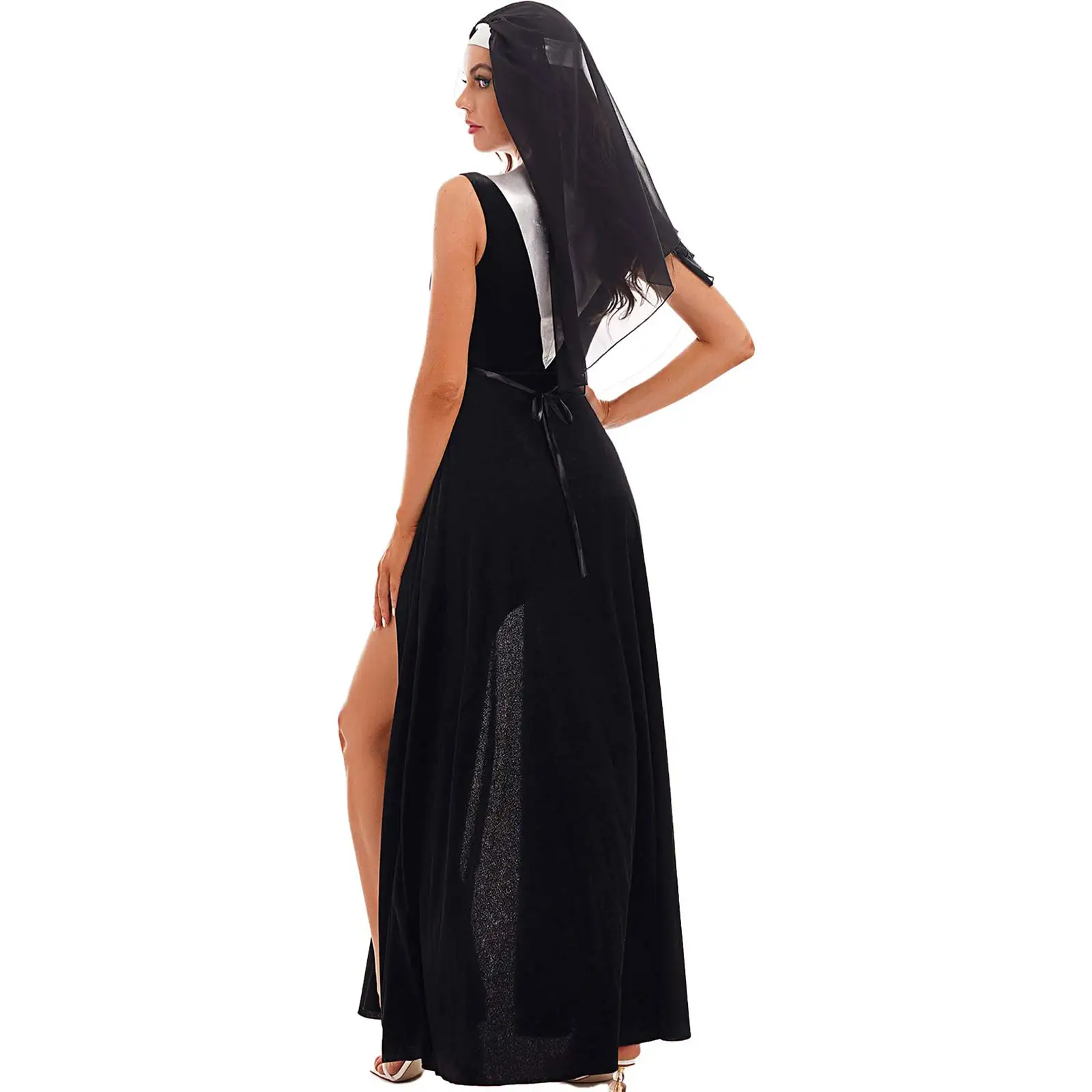 Женский сексуальный черный костюм монахини косплей-вечеринка нарядное платье с