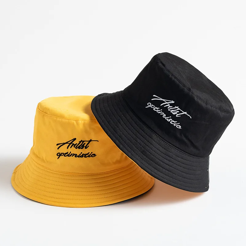 

Bucket Cap Summer Time Print Panama Bucket Hat Embroidery Yellow Hat Fisherman Hat Hip Hop Fishing Harajuku Sun Prevent Hat