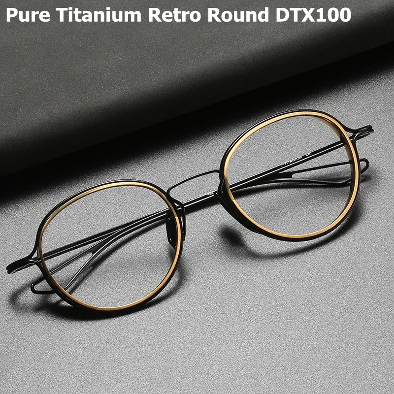 New Pure Titanium Glasses Frame Men Ultralight Vintage Round Prescription Eyeglasses Women Optical Myopia Spectacle Gafas DTX100