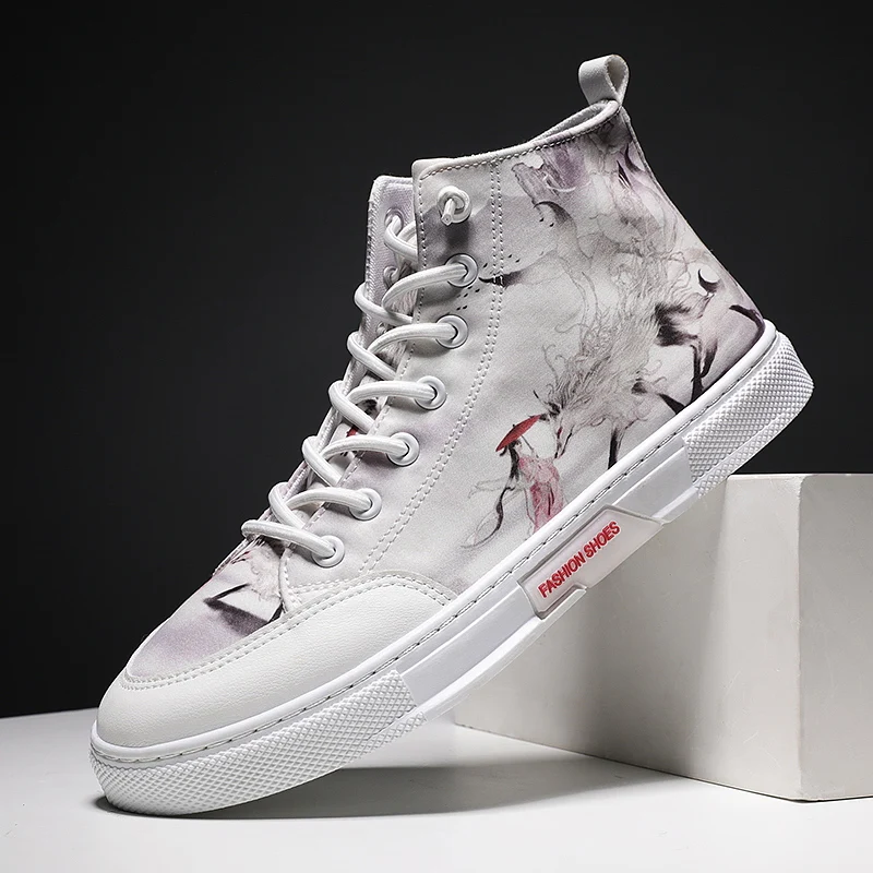 

Fashion Canvas White Breathable Sneakers Summer and Autumn Hot Sale Mens Casual Shoes Chinese Style High Top Skid Plate Shoes 44