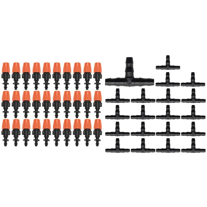 

50 шт. Распылительная насадка для капельного орошения и 150 шт. 1/4 дюйма Универсальный тройник с зазубринами