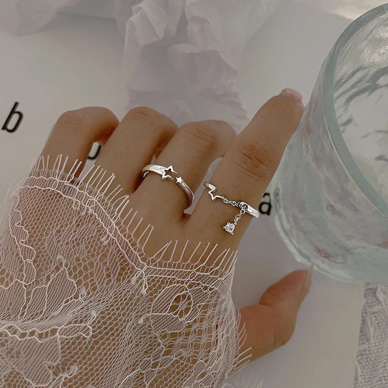 

2 Pcs Hollow Star Couple Ring Fashion Dangling Stars Ring Adjustable Ring Promise Ring Couple Jewelry Gift for Women 264E