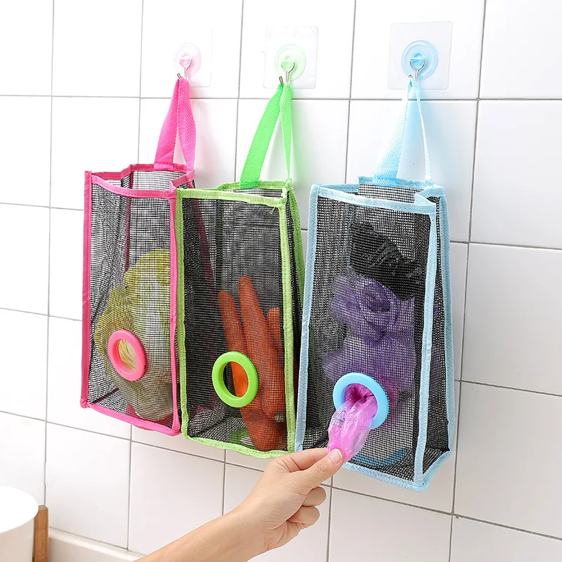 

1PCS Kitchen Plastic Garbage Bag Storage Hanging Storage Bag Breathable Mesh Garbage Bag Kitchen Storage