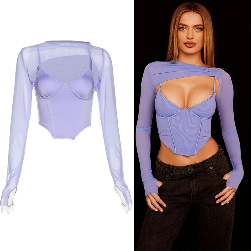 

Женская блузка с вырезами, асимметричный корсет с длинным рукавом и подкладкой, Весенняя Клубная женская рубашка, Сексуальные облегающие блузки для женщин
