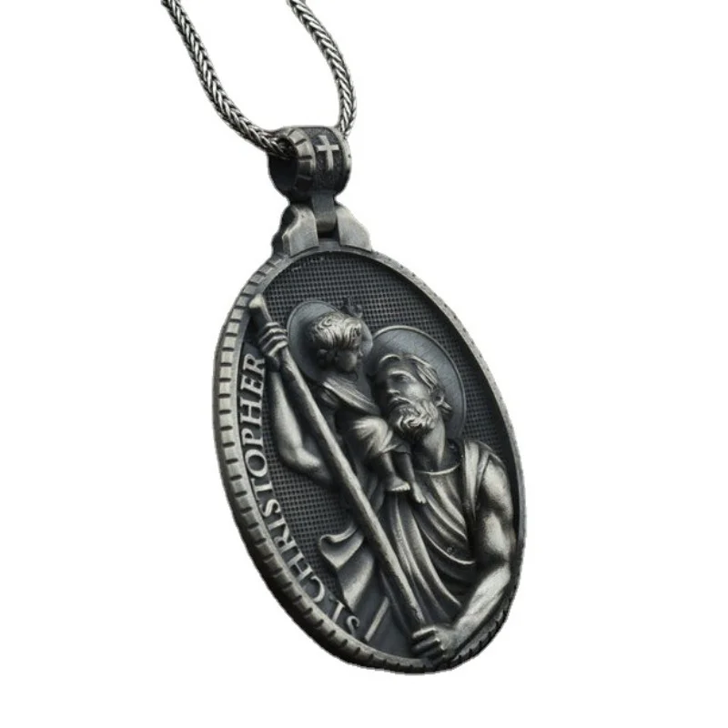 

Цепочка с кулоном в стиле ретро для мужчин, ожерелье из чистого олова в христианском стиле, католическая религия, 2022