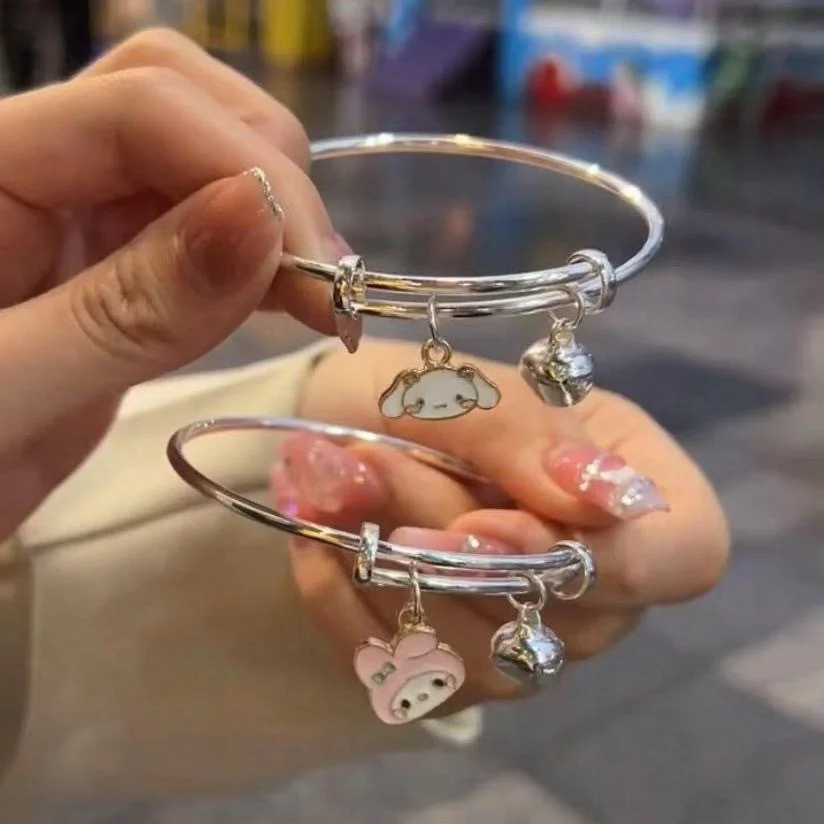 

Sanrio Kawai Melody kuromi Cinnamoroll серебряный браслет студенческий Блестящий Милая Детская бижутерия подарок на день рождения для девочек