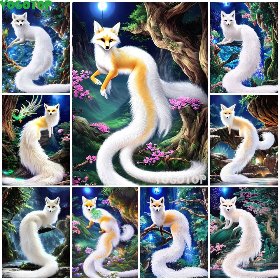 5D Diy алмазная живопись животные длиннохвостая белая лиса ручная вышивка Алмазная