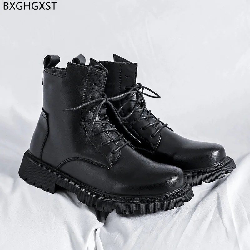 

Chunky Boots for Men Male Motorcycle Shoes Man Black Boots Man Leather Boots for Man 2023 Winter Shoes Men Platform Stivali