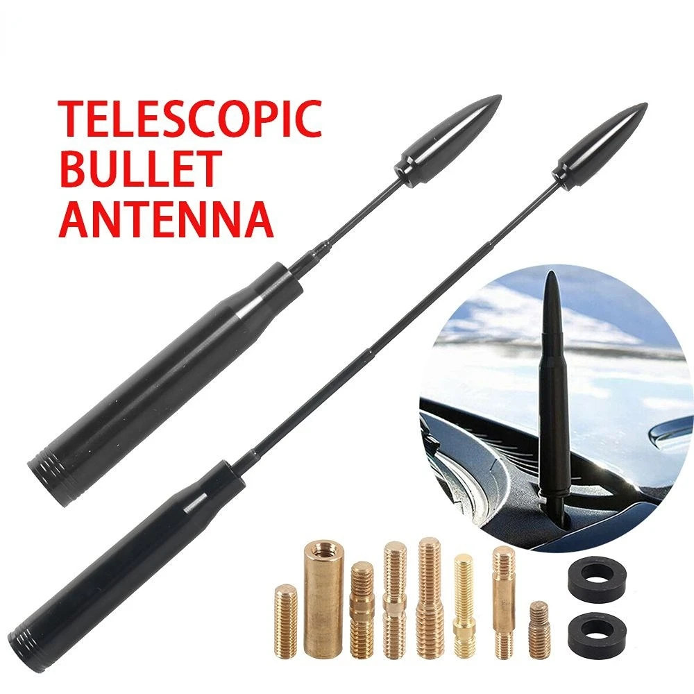 

Car SUV Universal Aluminium Telescopic Bullet Antenna Radio Kit For Dodge Ram 1500 Ford F150 Raptor CRV RAV4 JEEP Bullet Aerials