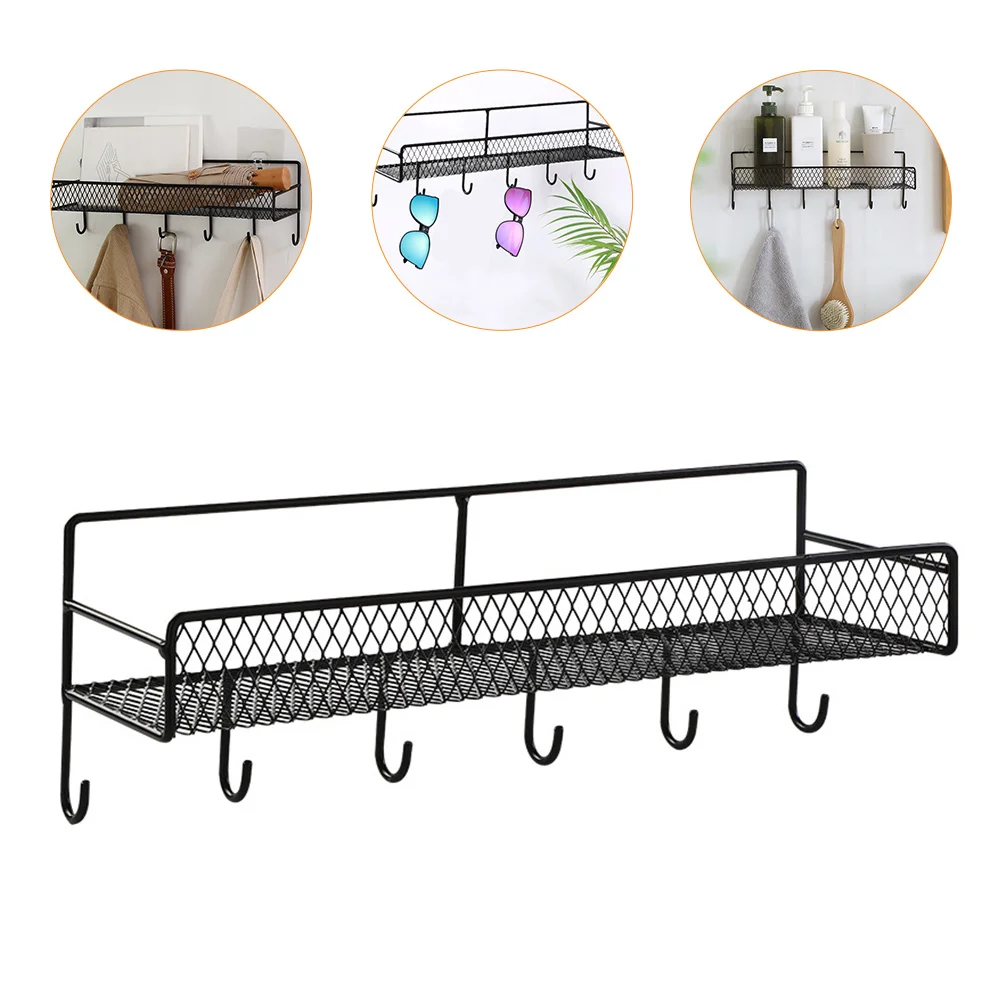 

Wall Shelf Basket Hook Organizer Bathroom Iron Mail Rack Mounted Storage Wrought Float Entryway Bin Sorter Hanger Rail