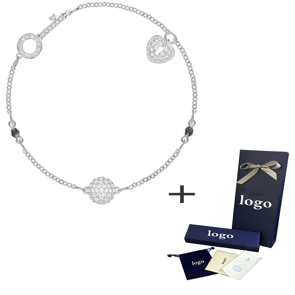 

Изысканный Новый магнитный браслет в форме сердца с кристаллом и серебряным замком для ключа элегантные женские роскошные ювелирные изделия Уникальные ретро