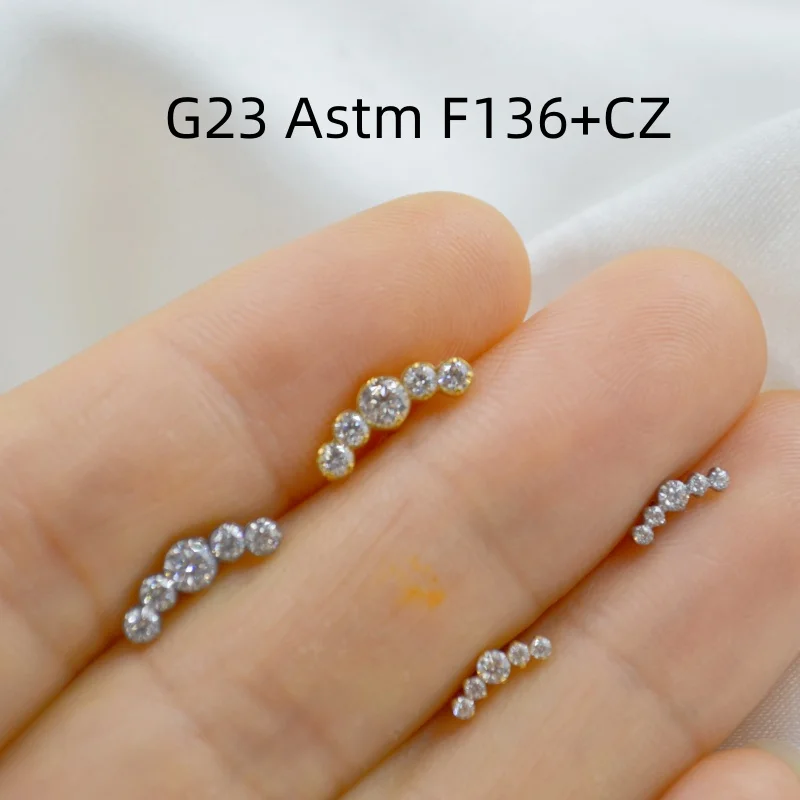 Фото 10 шт. украшения для тела 16G All G23 Титановые прозрачные 5 CZ Драгоценные камни Губа Лабрет Бар Ушная спираль Козелок Ревень Бар Ювелирные изделия для пирсинга Новый блеск №1