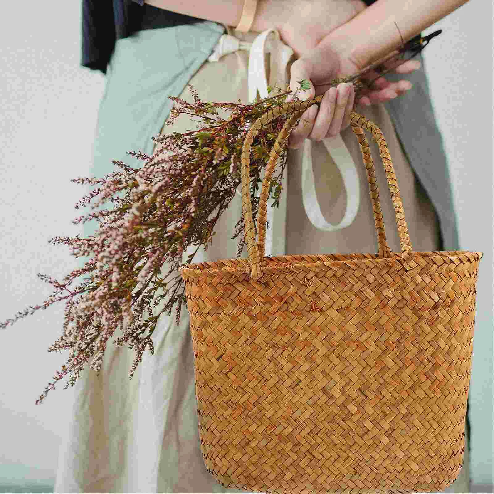 

Handheld Woven Basket Flower Gathering Hand-woven Shopping Hand-made Vegetable Handle Wedding