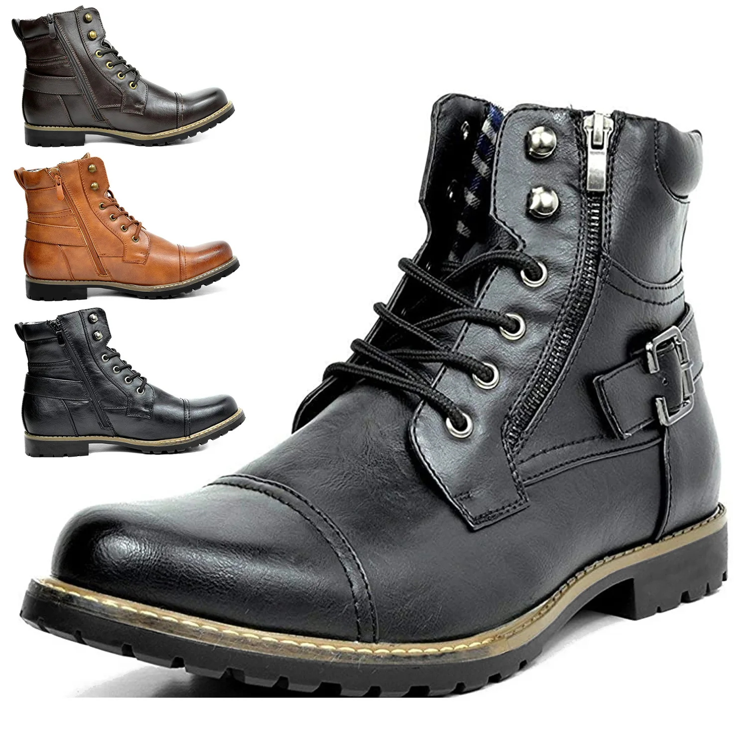 

2023 New Fashion Knight Boots Metal Double Zipper Men's Leather Boots Motorcycle Boots Sports Men's Boots Zapatillas Hombre
